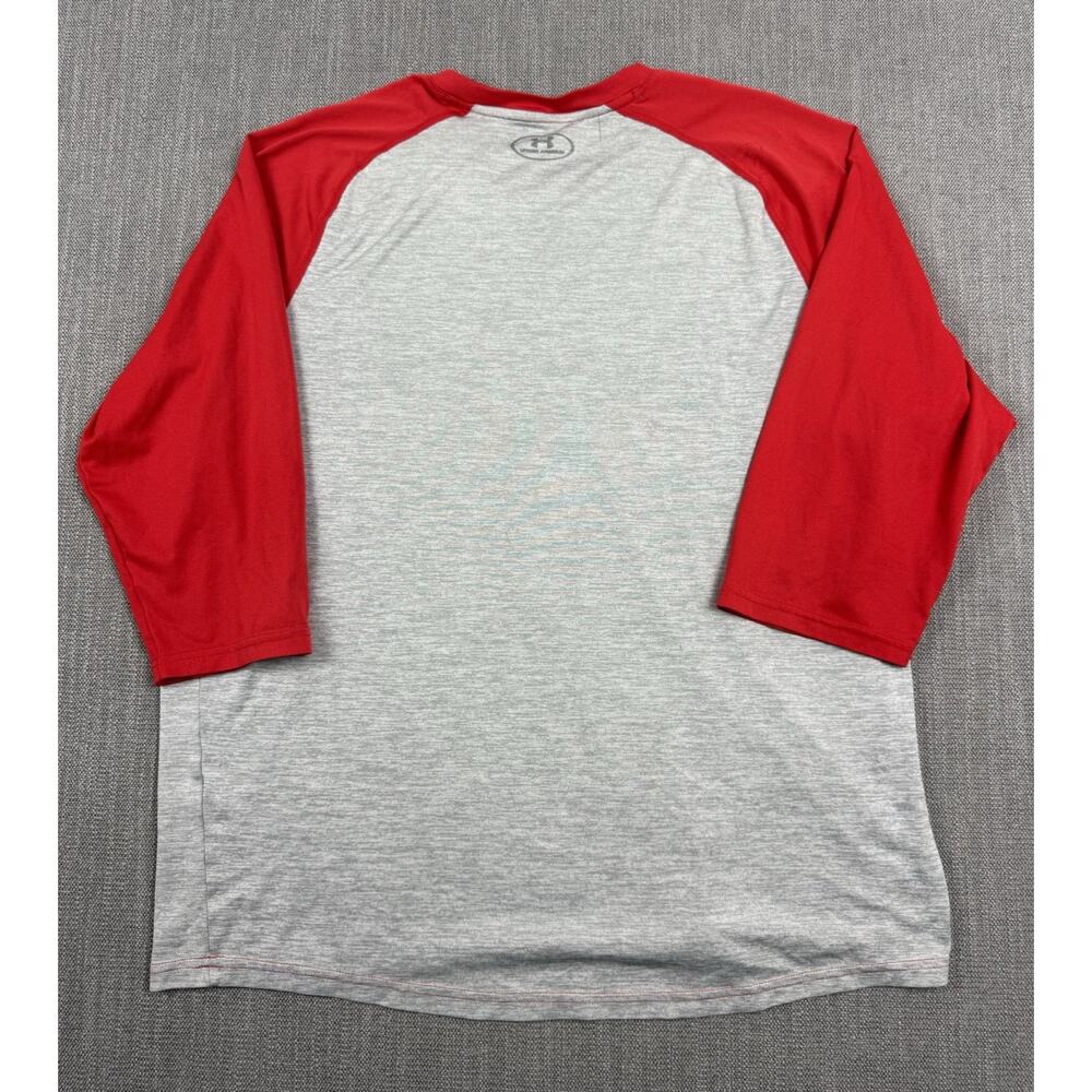 Under Armour Baseball HeatGear 3/4 Sleeve Raglan Shirt Gray Red Men’s XL Tee - Picture 3 of 6